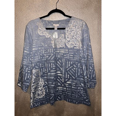 Chico’s Tranquil Dip Dye Smooth Valentina Office Casual Business 3/4 Sleeves Top-image