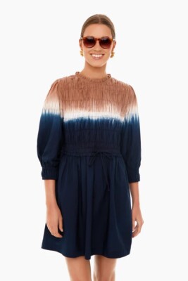 Apiece Apart Aldea Smocked Mini Dress Dipped Shibori Organic Cotton Chic XL NWTs-image