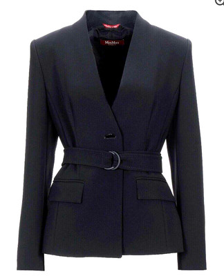 New MaxMara Studio $695 44 IT/8-10US Black Collarless V-neck/Belt Jacket(Italy)-image