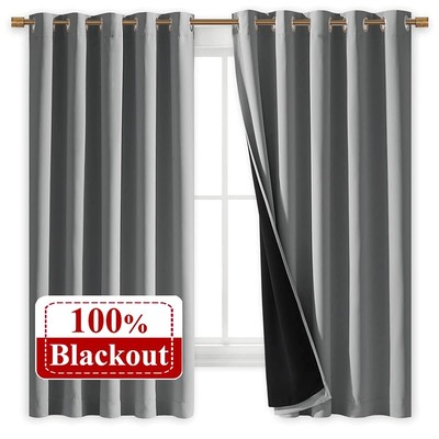 100% Blackout Curtains with Black Liners, 70
