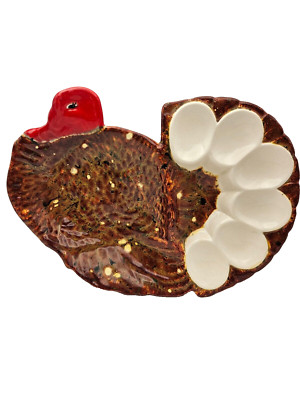 Turkey Platter Handmade Art Studio Pottery Kitchy Turkey Shaped Egg Platter-image