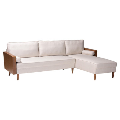 Baxton Studio Harleson Beige Fabric and Brown Wood Right Facing Sectional Sofa-image