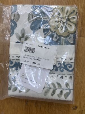 Pottery Barn Lila Reversible Organic Percale Sham King Blue Multi-image