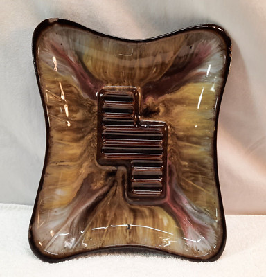 Ceramic MCM Large Ashtray green/brown/pink rectangle glaze dip-image