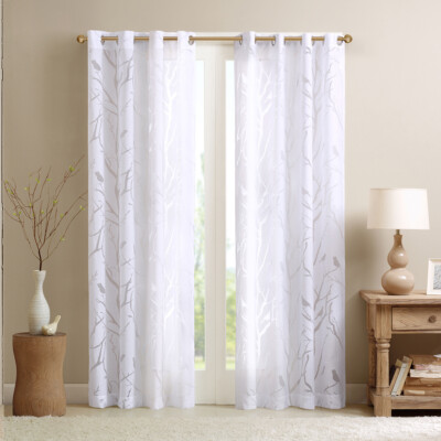 Madison Park Averil Grommet Top Sheer Bird on Branches Burnout Window Curtain-image