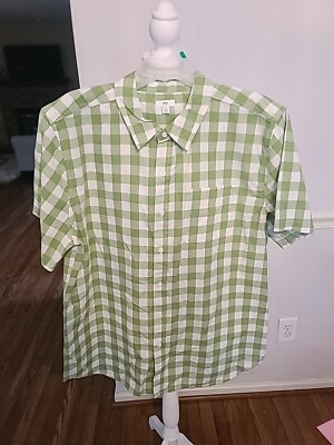 dip Men Checker Green White Button Up Short Sleeve Shirt-image