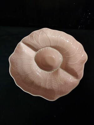 Vintage Large PINK Leaf Pattern Stoneware Chip/dip Marked JAPAN. 11.5x11.5-image