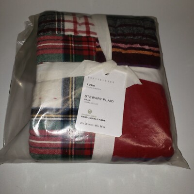 Pottery Barn Euro Sham Stewart Plaid Patchwork Christmas Quilted Kilt 26x26 NEW-image