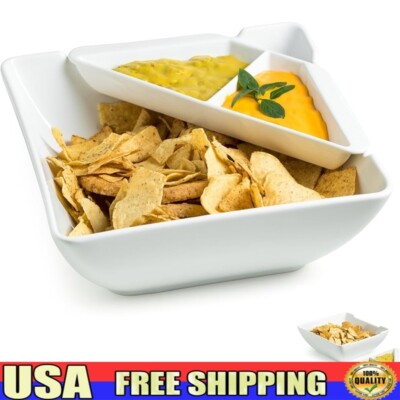 Large Porcelain Serving Bowl W/ Dipping Tray Chip & Dip Set Perfect Entertaining-image
