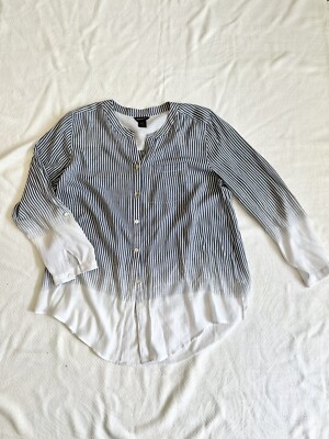 Ladies Striped Tunic Length Top with Dip Dye Trim EEUC-image