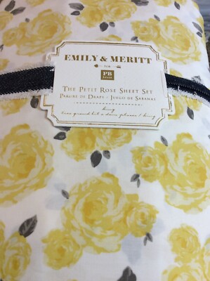 Pottery Barn Teen Emily Meritt Marigold Petit Rose King Sheet Set NWT Yellow-image