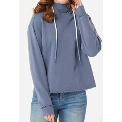 Peace Love World Mock Neck Blue Hoodie with Dip Dye Cords - Love Each Other-image