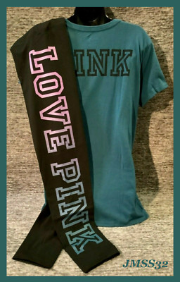 Victoria's Secret Pink SS Tee Shirt + Leggings Set Ombre Amethyst Blue Coral L-image