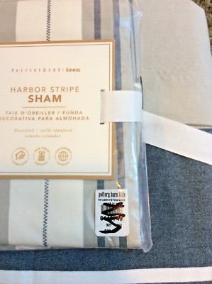 Pottery Barn Teen Harbor Stripe Twin Duvet Cover & Sham Gray NEW 100% Cotton-image