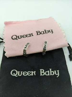 King Baby Studio Sterling Silver Queen Baby Skull & Stars Hoop Earrings - 24mm-image