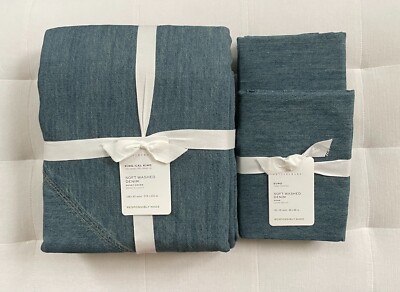 Pottery Barn SOFT WASHED DENIM Duvet King/California King & 3 Euro Shams NWT-image