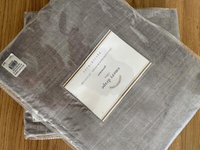 Pottery Barn Set/2 Emery Linen Grey Grommet Lined Drape Panels  50
