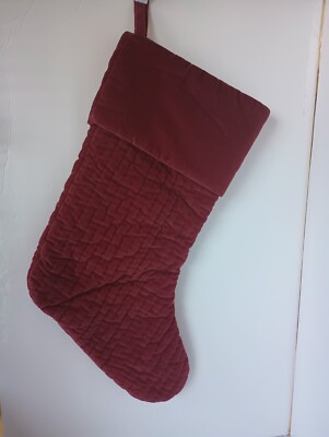 Pottery Barn Outlet Cranberry Red Velvet Channel Stitch Christmas Stocking -image