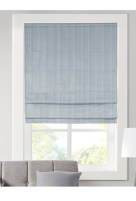 Madison Park Galen Room Darkening Basket weave Blue Cordless Roman Shade 23x64-image