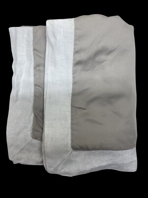 Rare Pair Pottery Barn Banded Standard Shams Lycell Tan with Cream Linen Border-image