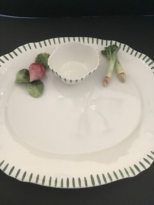 The Mane Lion Large Handmade Italian Platter 3D Radish /Scallion Dip Cup-image