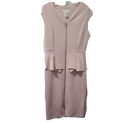 ENFOCUS STUDIO ROSE GOLD FULL FRONT ZIP CAP SLEEVE PEPLUM DRESS Size 12 -image