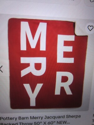 NWT Pottery Barn MERRY Jacquard Sherpa Backed Throw 50”X60” NEW-image