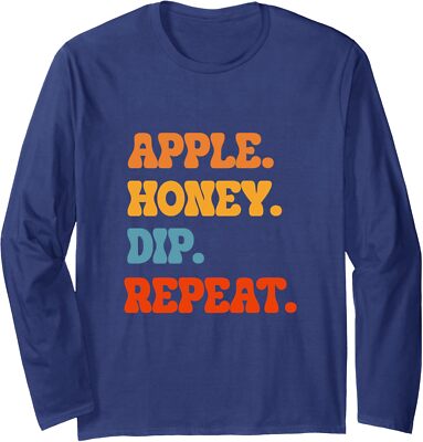 Rosh Hashanah Apple Honey Dip Repeat Jewish New Long Sleeve Tshirt-image