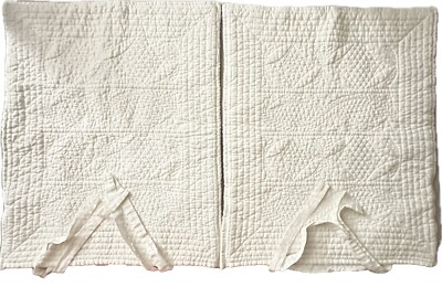 Pottery Barn Hanna Quilted Standard Pillow Shams Pair White Linen Cotton Blend-2-image