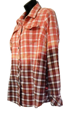 Flannel Dickies Dipped Bleached Handmade Shirt Brown Pink Plaid Ladies Large-image