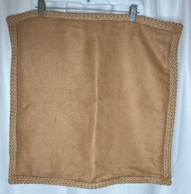 Pottery Barn Linen Jute Braid Pillow Cover 20” Tan Beige Zipper-image