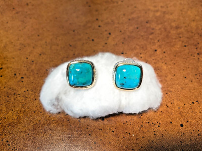 Turquoise and .925 Sterling Silver Square Shape Earrings-image
