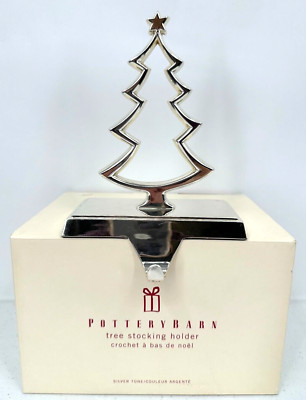Pottery Barn Silver Tone Metal Christmas Tree Stocking Holder Original Box-image