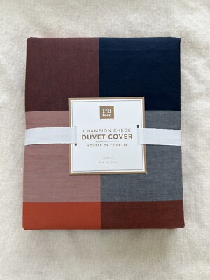 POTTERY BARN Teen Champion Check Duvet Cover only twin orange navy-image