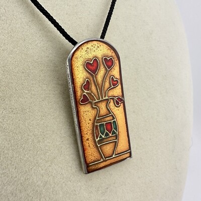 20” New Star Studio Artisan Pewter Resin Hearts Flowers Pendant Necklace-image