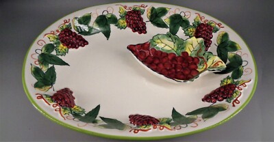 Clay Art Vineyard Chip & Dip Set Very Large Hand Painted 1999 San Francisco-image