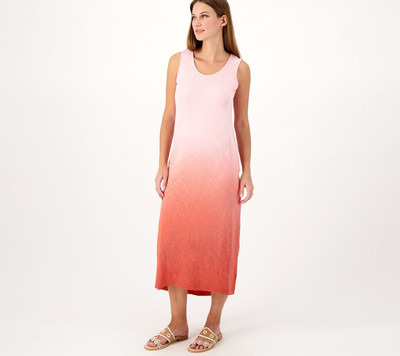 Canyon Retreat Women's Plus Sz Dress 2X Denim & Co. Regular Dip Dye Red A279766-image