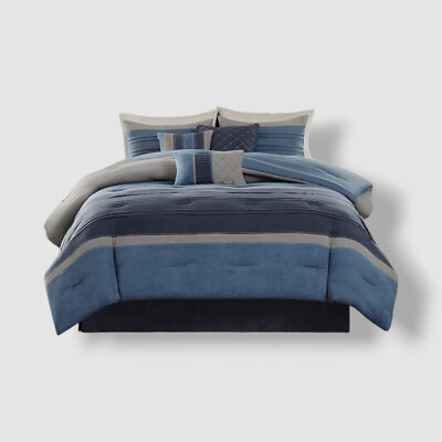 Madison Park Blue Collins Faux-Suede 7-Pc. Comforter Set, Queen Size-image