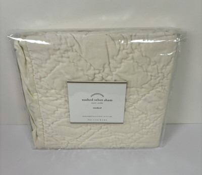 Pottery Barn Washed Velvet Standard Sham IVORY Double Diamond Stitch-image