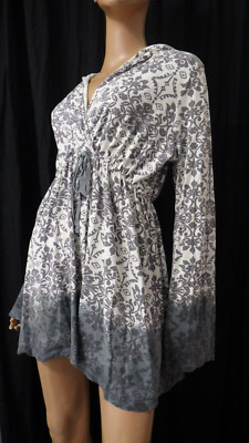 EUC GREEN DRAGON SZ L DIP DYE STRETCH KNIT HOODED TUNIC TOP BUST 42-image