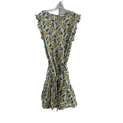 Dip Women's White/Yellow Flower Tie Waist Mini Dress Size L Preowned-image