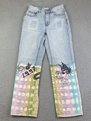 Urban Outfitters BDG Graffiti Printed Size 25 Blue Jeans Streetwear Dipped EXC-image