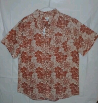 Large Men's DIP Sun Burnt Orange Floral Hawaiian Shirt NEW WITH TAGS-image