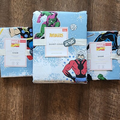 Pottery Barn Kid Marvel Glow in the Dark FULL QUEEN duvet cover shams super hero-image