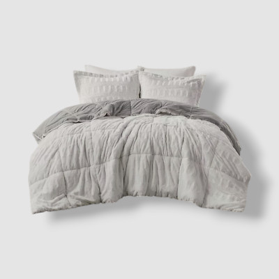 Madison Park Gray Gia Faux-Fur 3-Pc. Comforter Mini Set, King/Cal King Size-image