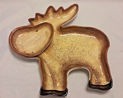 Adorable Moose Shaped Ceramic Chip Dip Serving Tray Platter Large Cabin Lodge -image