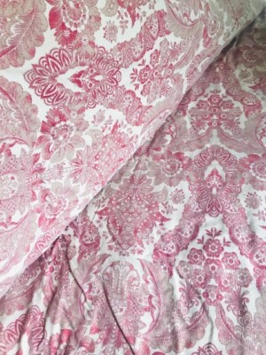 Pottery Barn Renaissance Toile Duvet Mauve Red Queen 2 Std Shams Damask 3p Rare-image