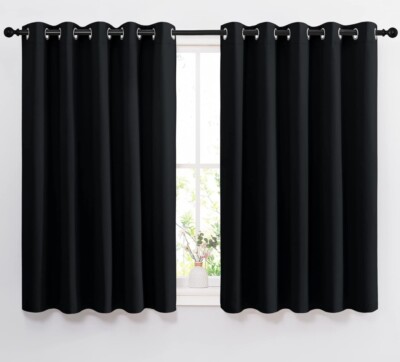 Halloween Pitch Black Solid Thermal Insulated Grommet Blackout 2 Panels 66x54-image