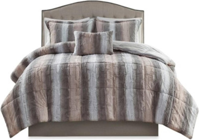Zuri Soft Plush Comforter Set, Faux Fur Animal Stripes Design, Faux Mink on the -image