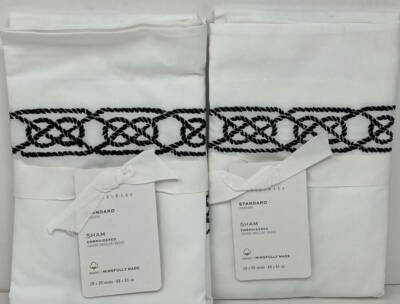 Pottery Barn Rope Embroidered Organic Percale STANDARD Shams (2) ~ Midnight Blue-image